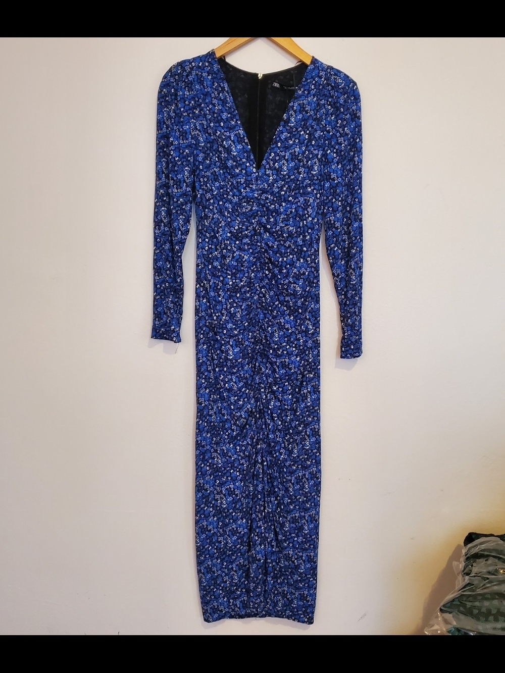 Zara Royal Blue Floral V-Neck Long Sleeve Maxi Dress
